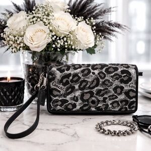 Coach Metallic Black Leopard Wristlet Wallet
